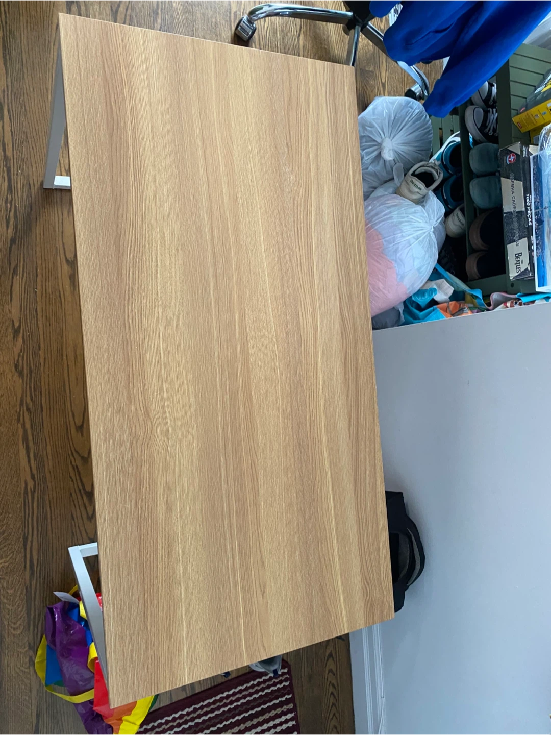 Modern Wood-Look Desk with White Metal Frame 81 x 40 cm - photo 2