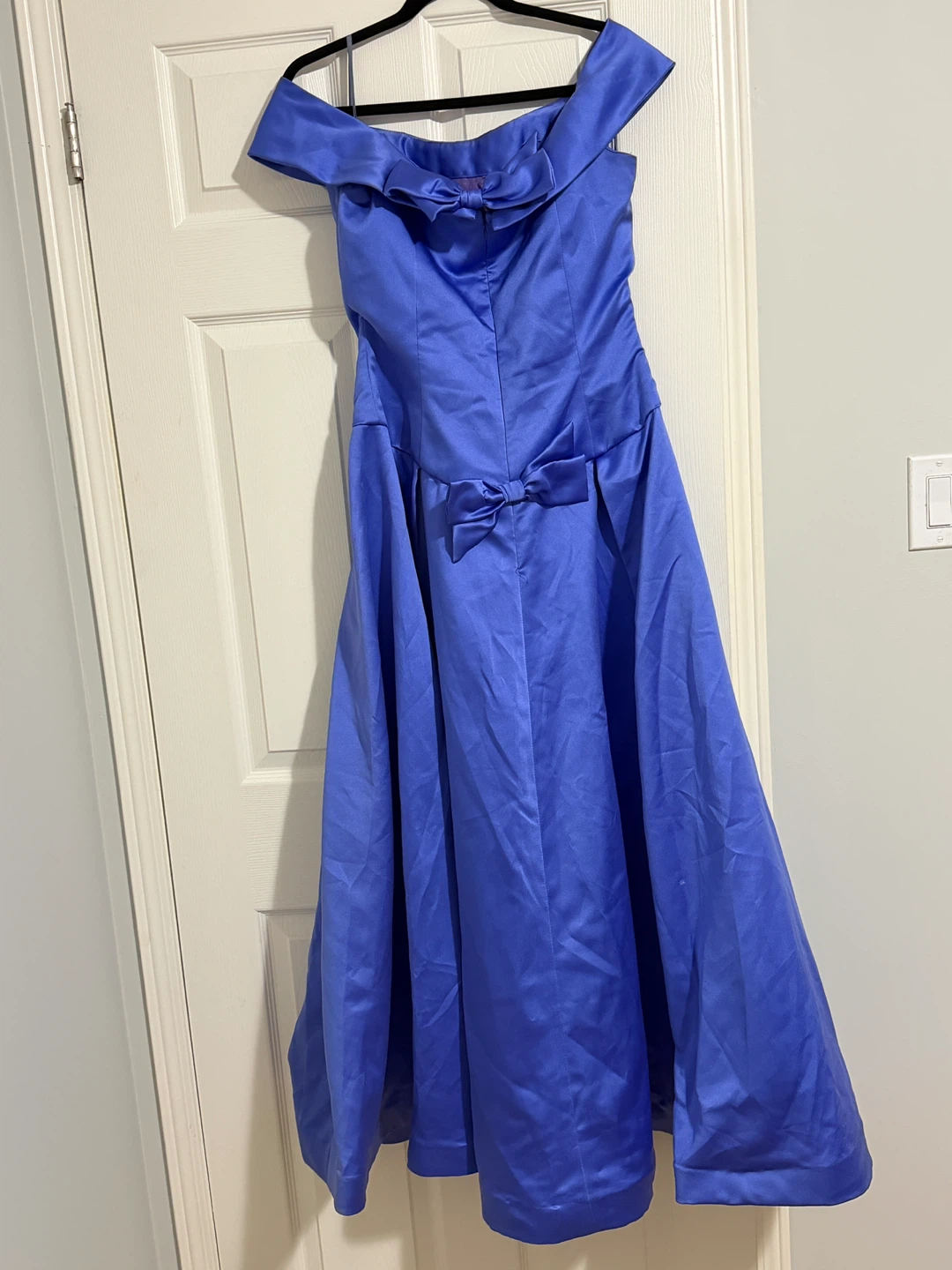 Blue Satin Off-the-Shoulder Formal Dress - photo 2