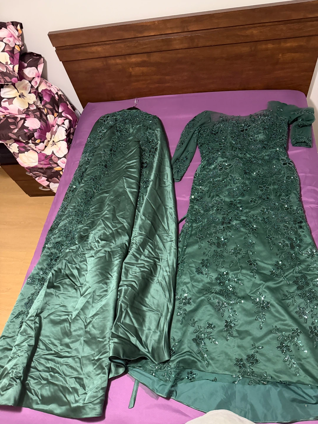 Dark Green Beaded Evening Gown