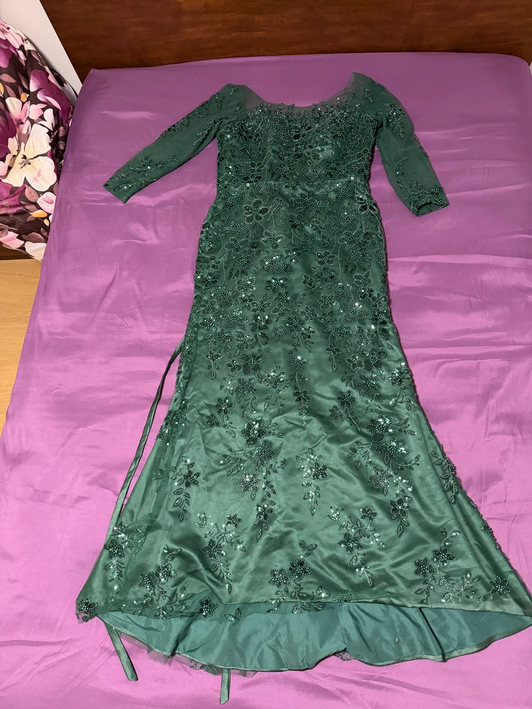 Dark Green Beaded Evening Gown - photo 2