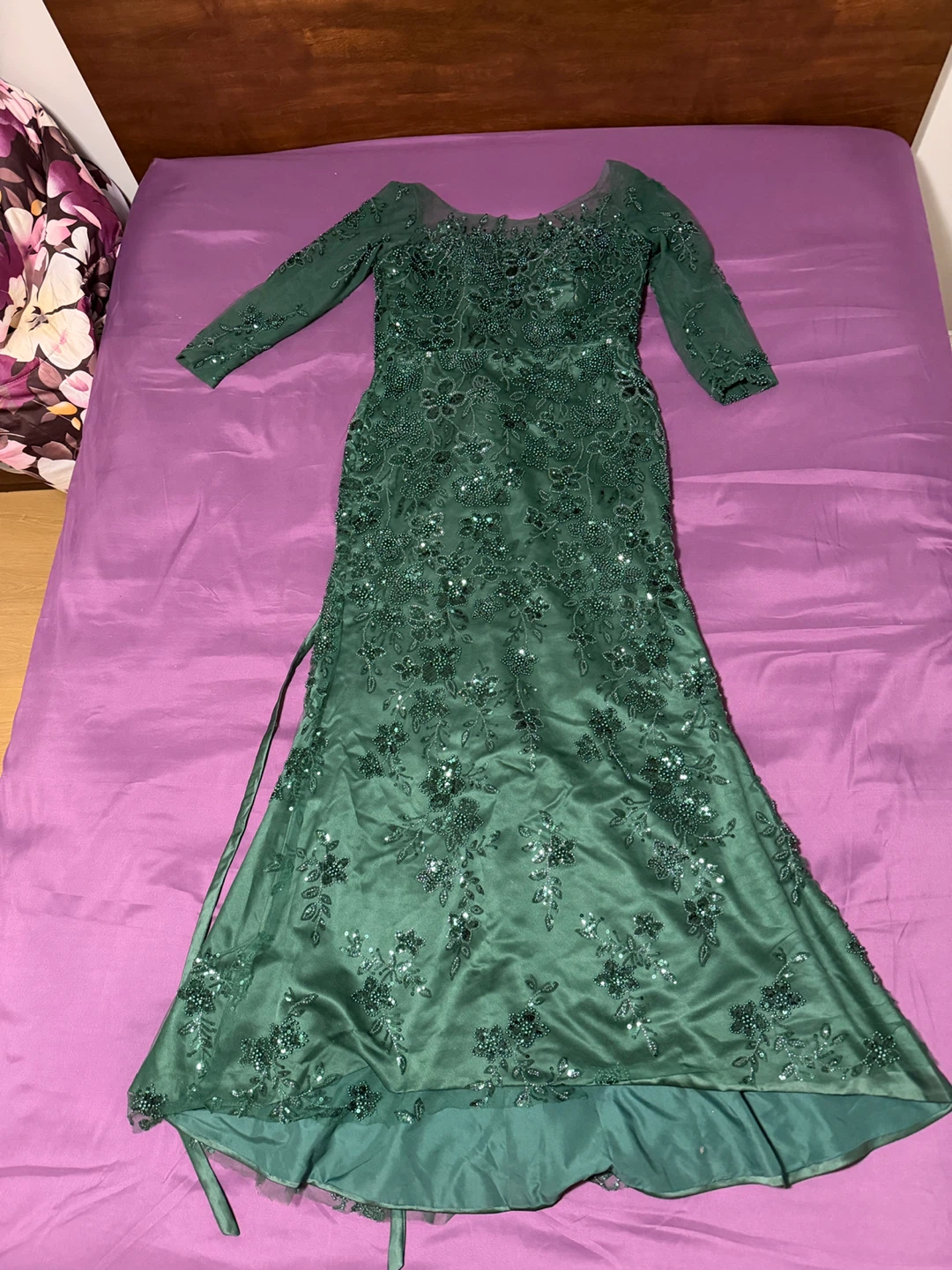 Dark Green Beaded Evening Gown - photo 5