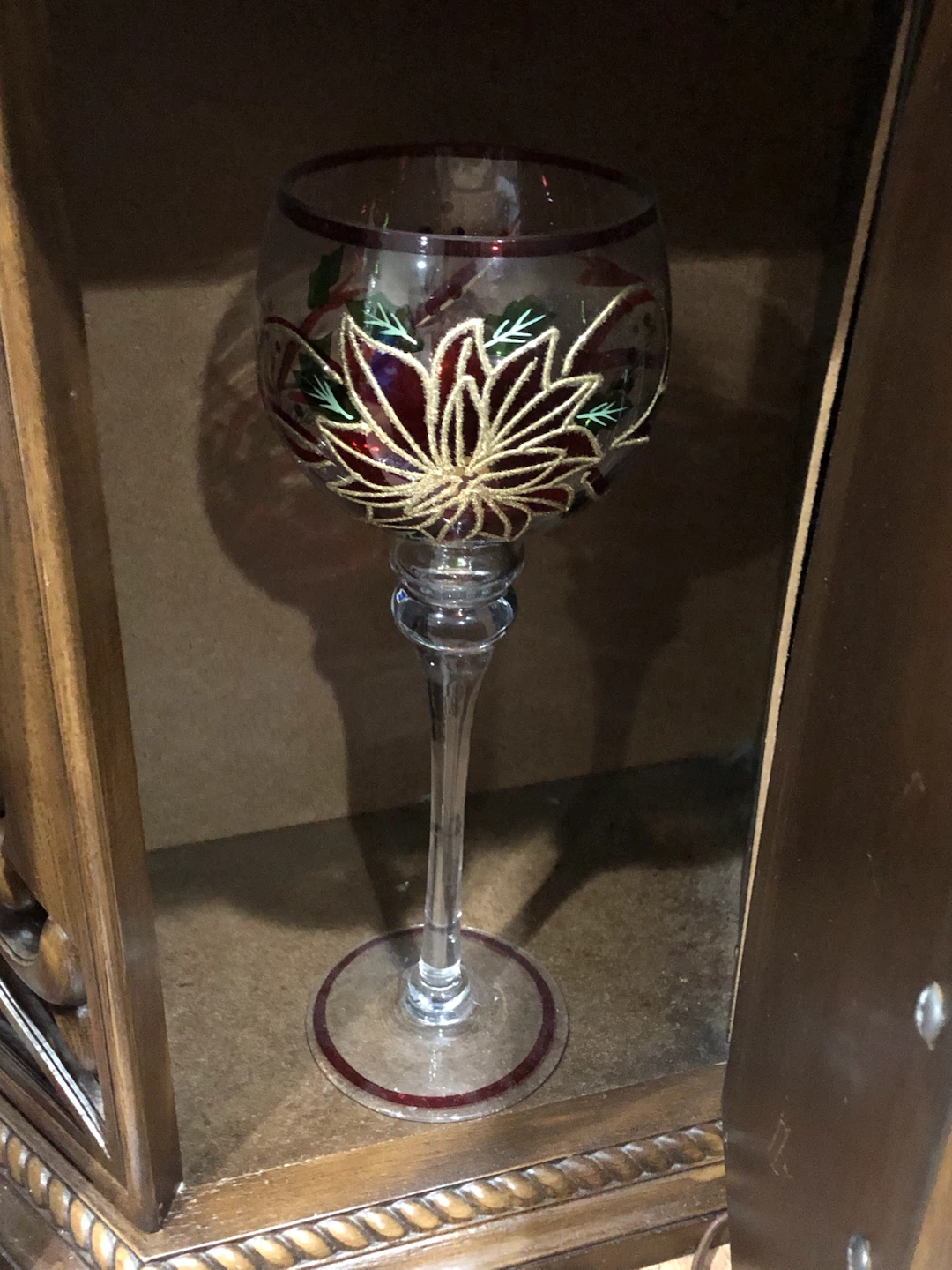 Christmas Poinsettia Decorative Glass Candle Holder 🏈