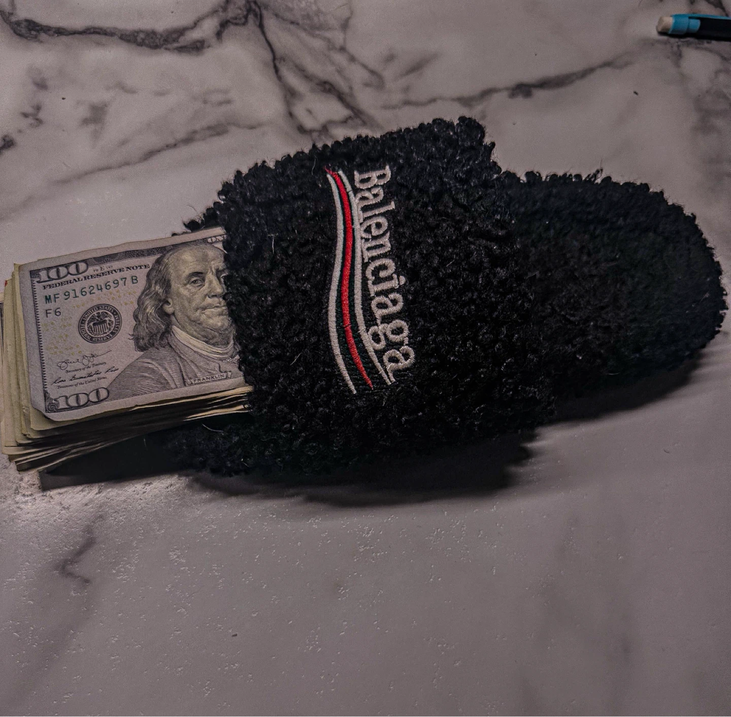 Balenciaga Black Fur Slides