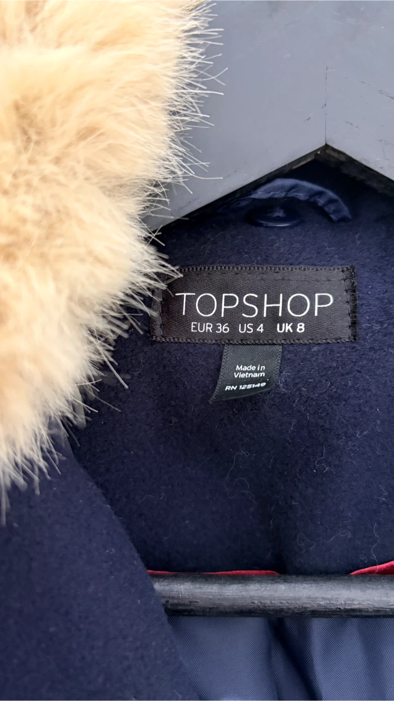 Topshop Navy Coat with Faux Fur Collar - photo 2