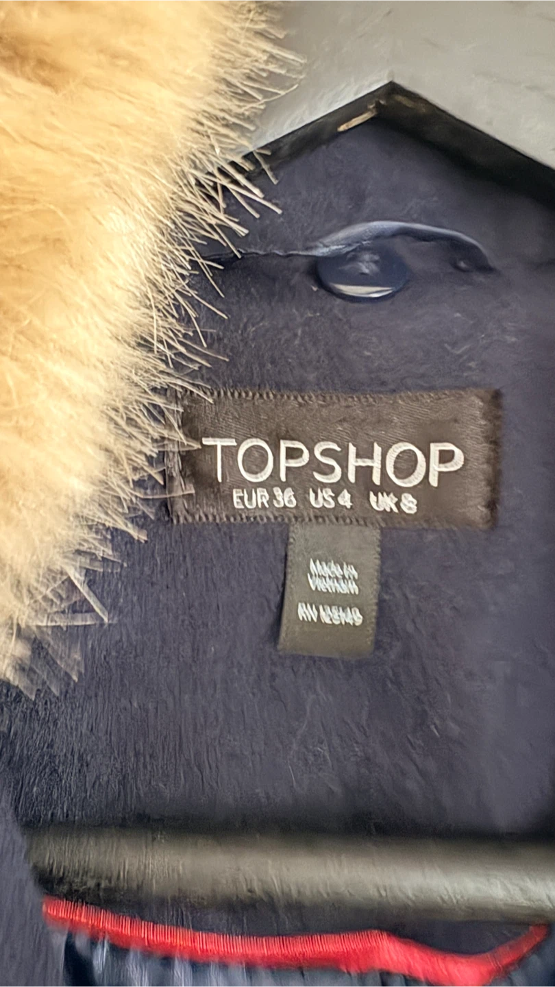 Topshop Navy Coat with Faux Fur Collar - photo 4
