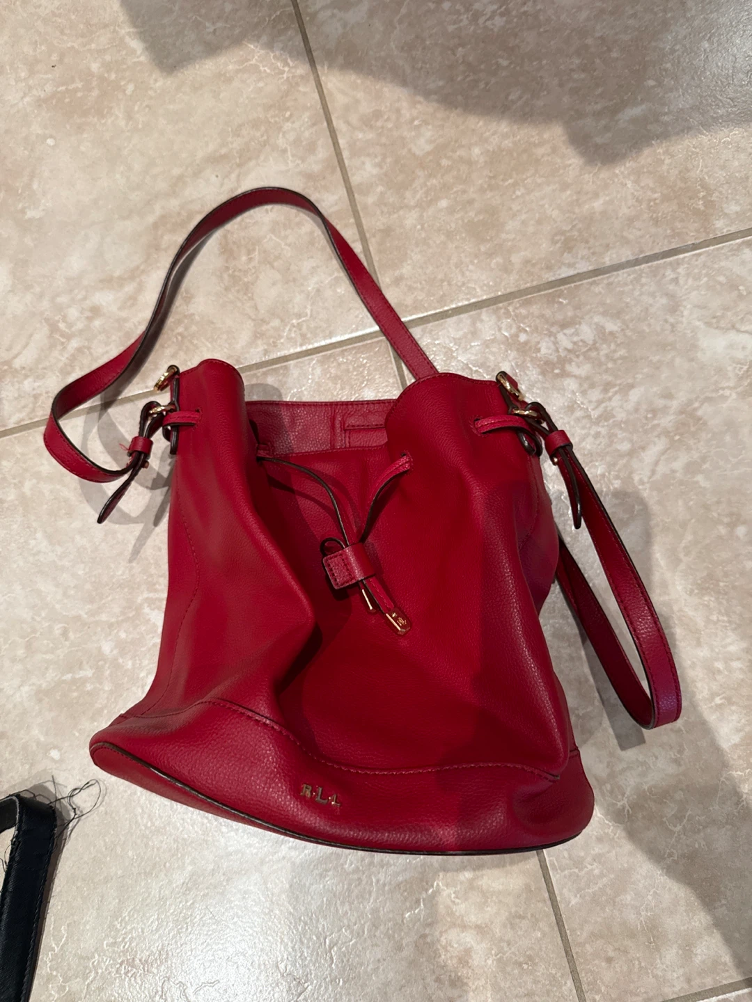 Lauren Ralph Lauren Red Leather Bucket Bag