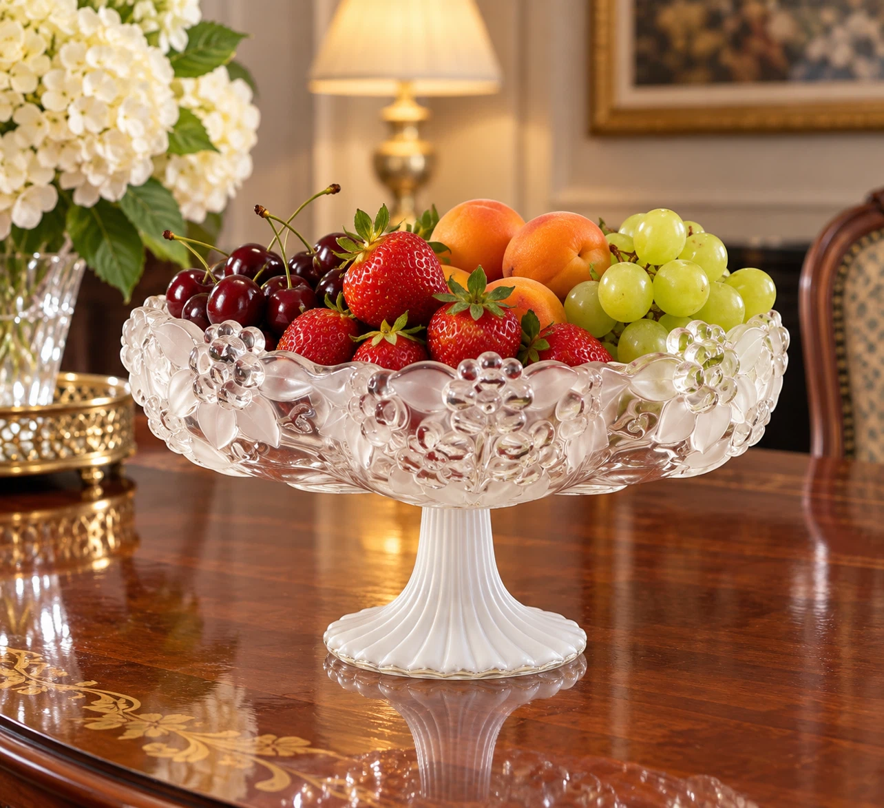 Vintage Frosted Glass Pedestal Fruit Bowl