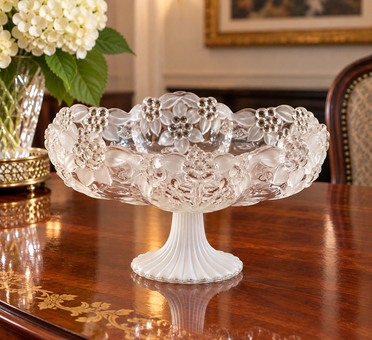Vintage Frosted Glass Pedestal Fruit Bowl - photo 2