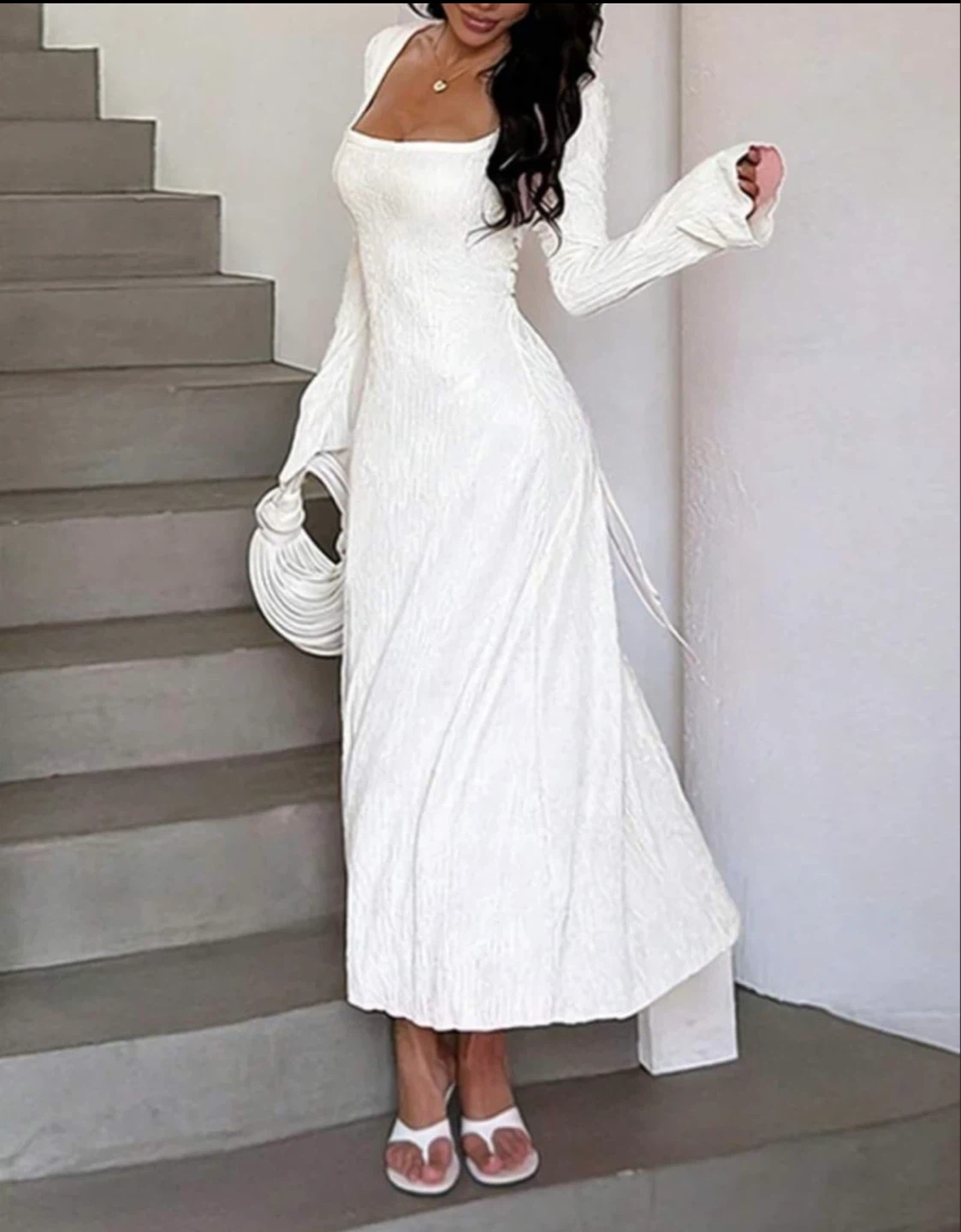 Never Worn White Crinkle Textured Dress - Lace-Up Back - photo 3