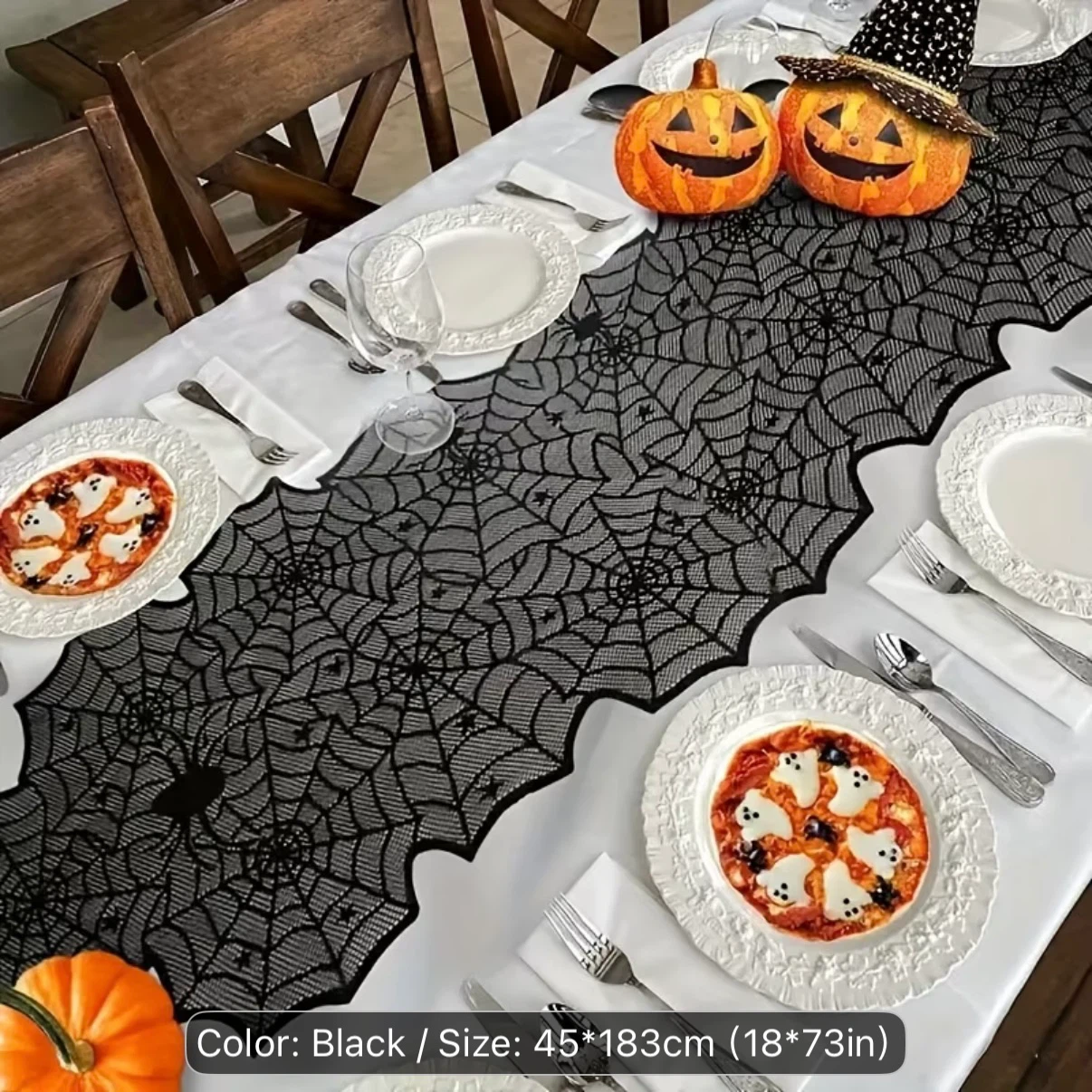 Brand New Black Lace Spiderweb Table Runner for Halloween