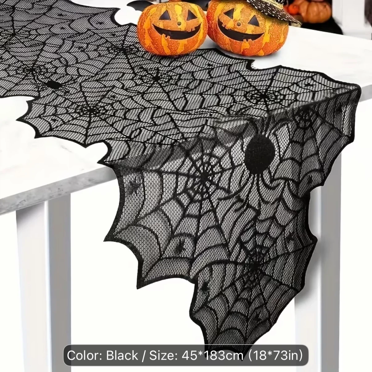 Brand New Black Lace Spiderweb Table Runner for Halloween - photo 3