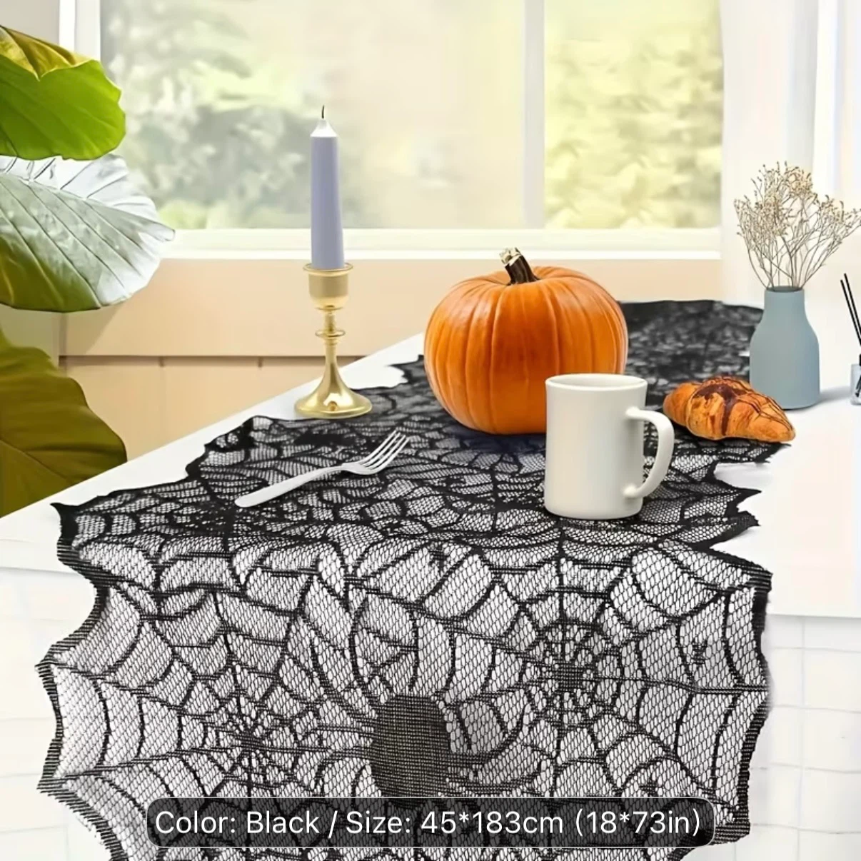 Brand New Black Lace Spiderweb Table Runner for Halloween - photo 4