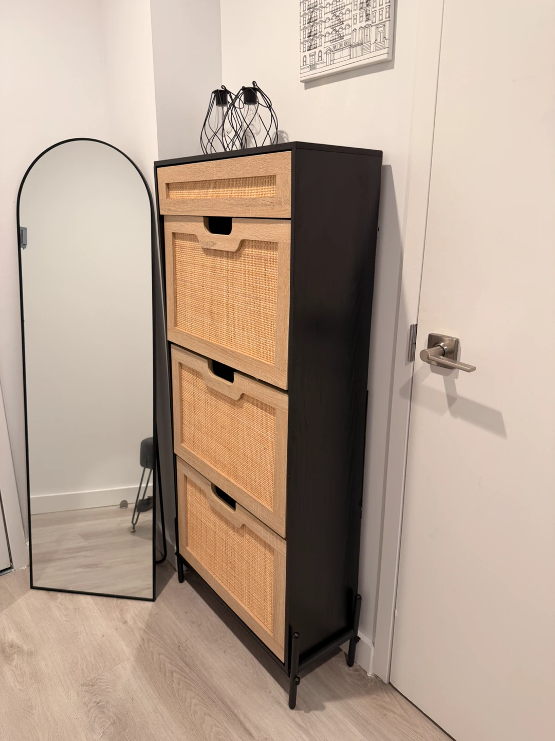 Black and Rattan Shoe Storage Cabinet - photo 2