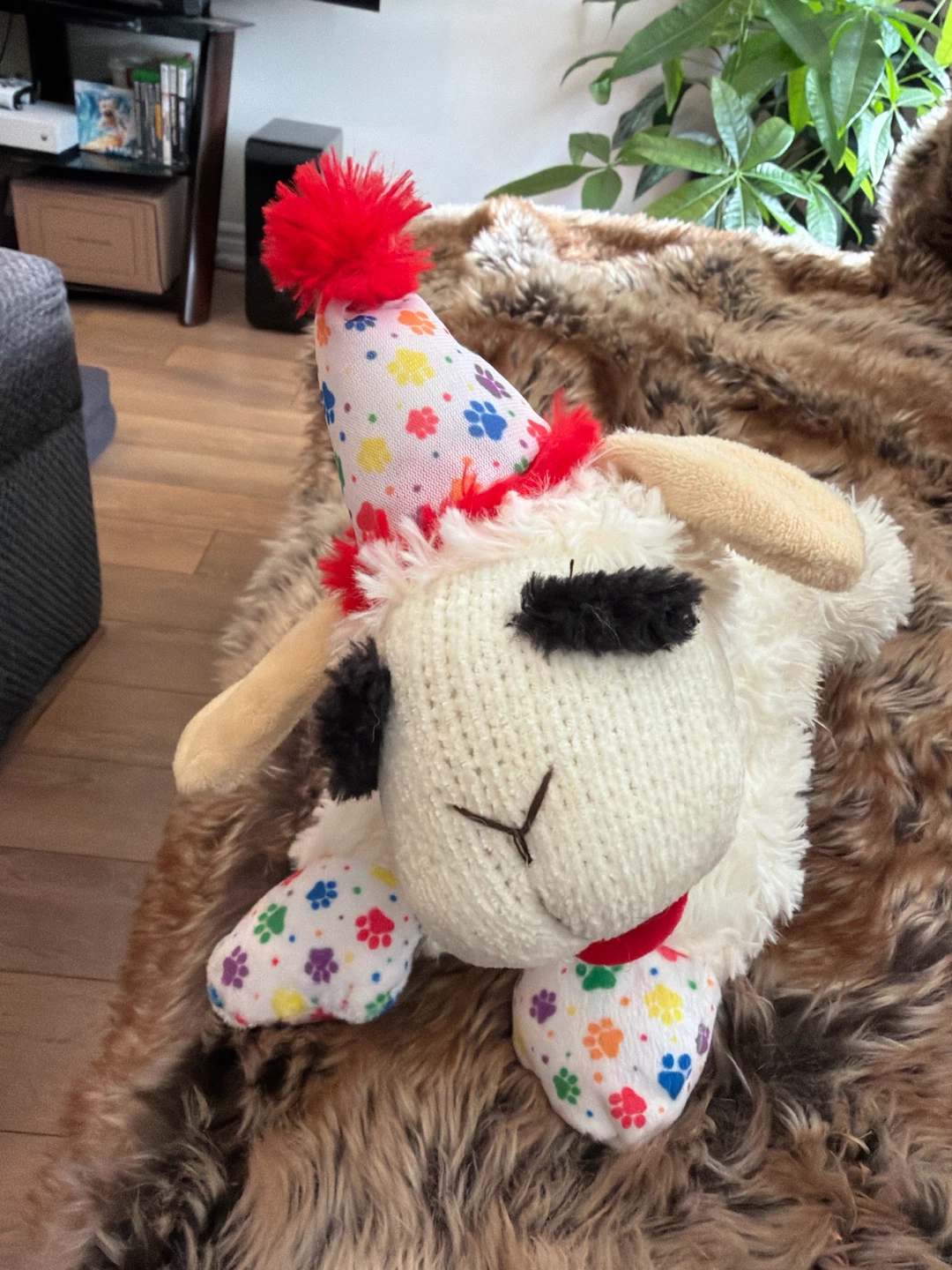 🏈 Lamb Chop plush toy with party hat