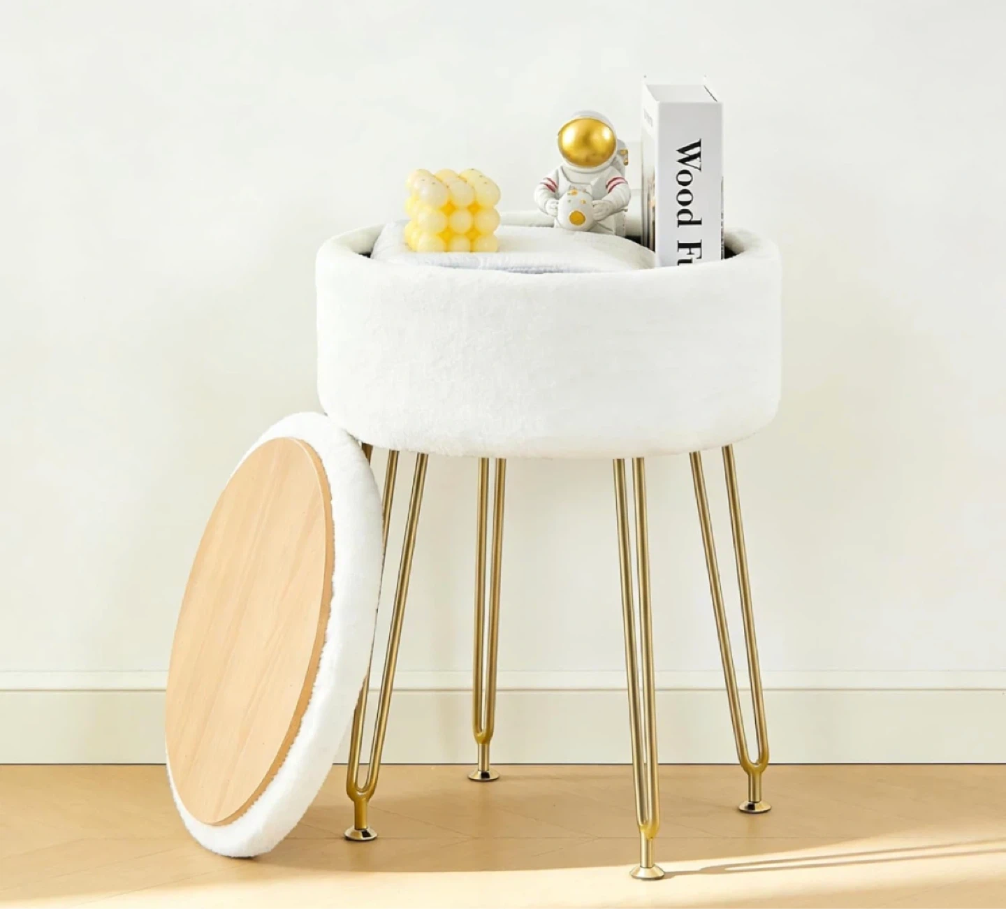 New Multifunctional Faux Fur Storage Ottoman / Small Side Table