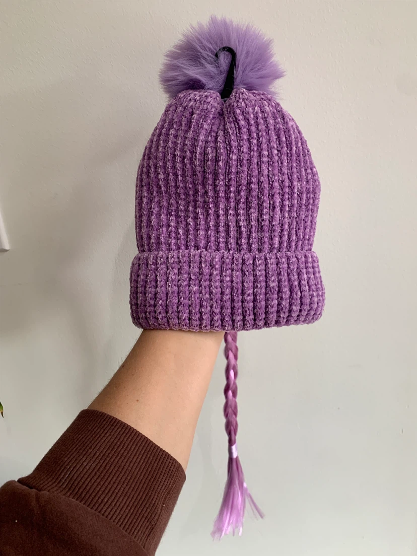 New - Warm Purple Pom Pom Hat with Braid - photo 2