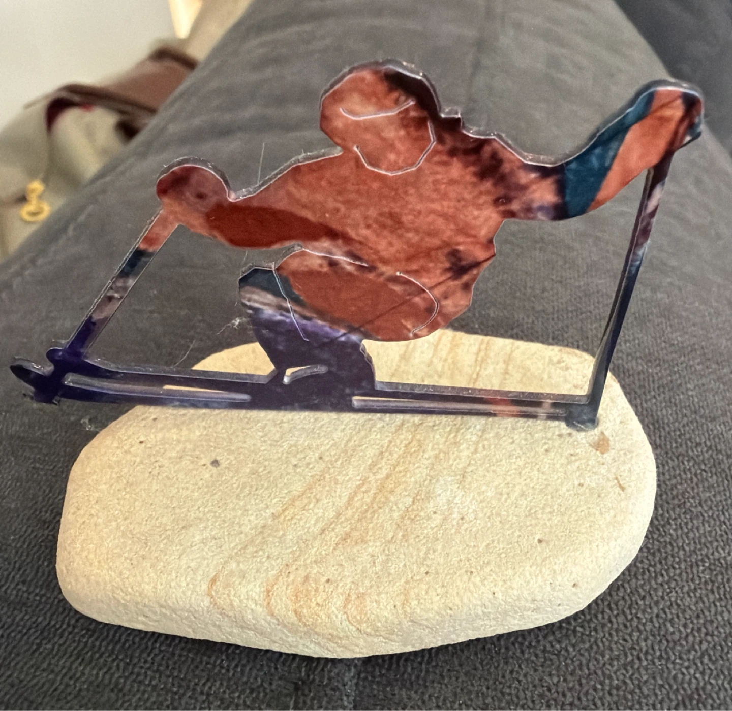 🏈 OOAK Laser Cut Skiier metal & stone desk art