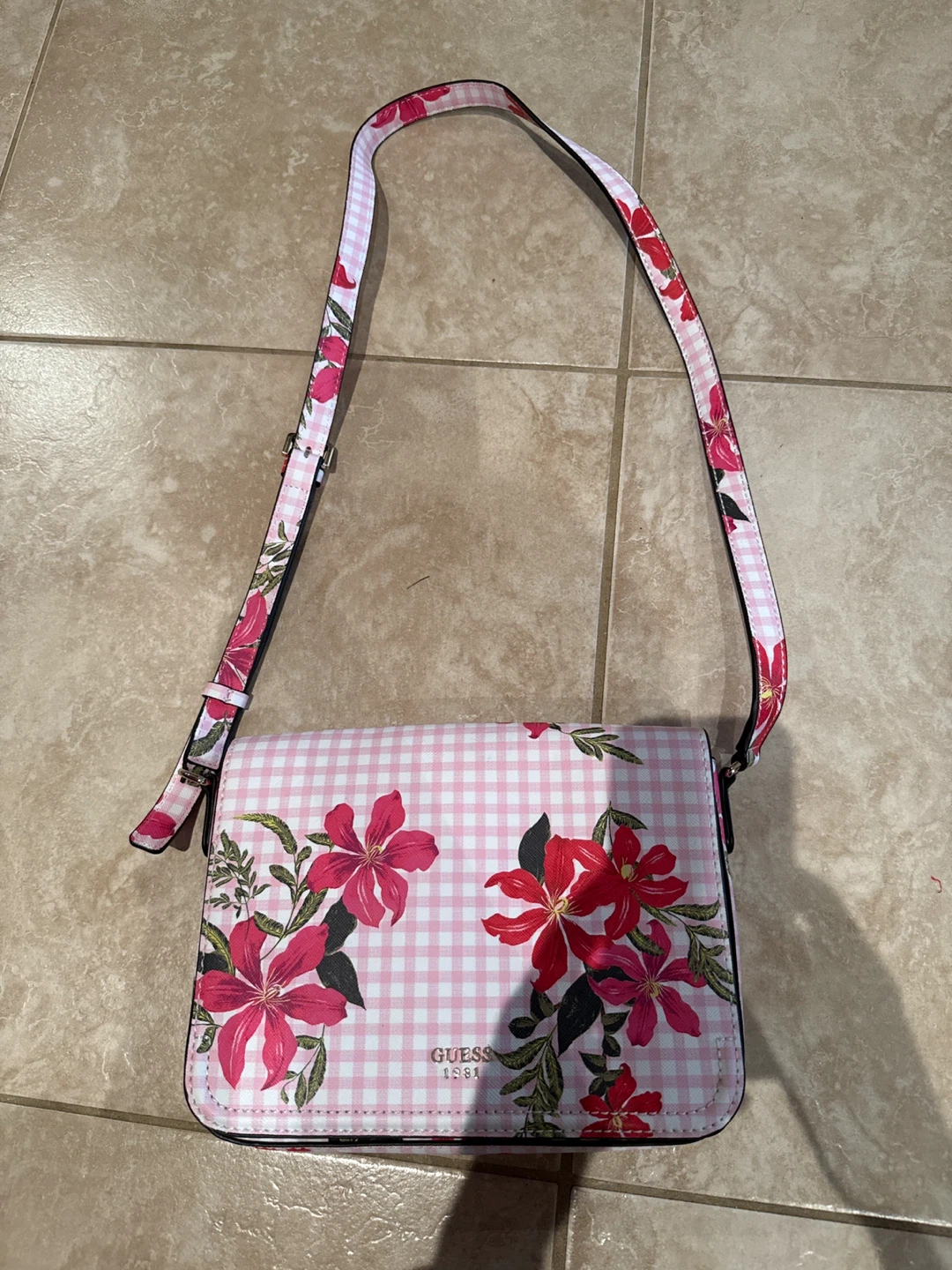 Guess 1981 Floral Gingham Crossbody Bag