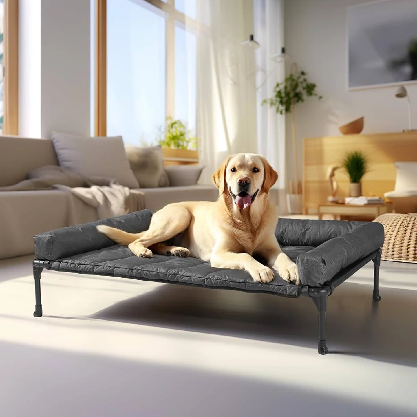 Veehoo Large Elevated Dog Bed with Removable Bolster Mat - New
