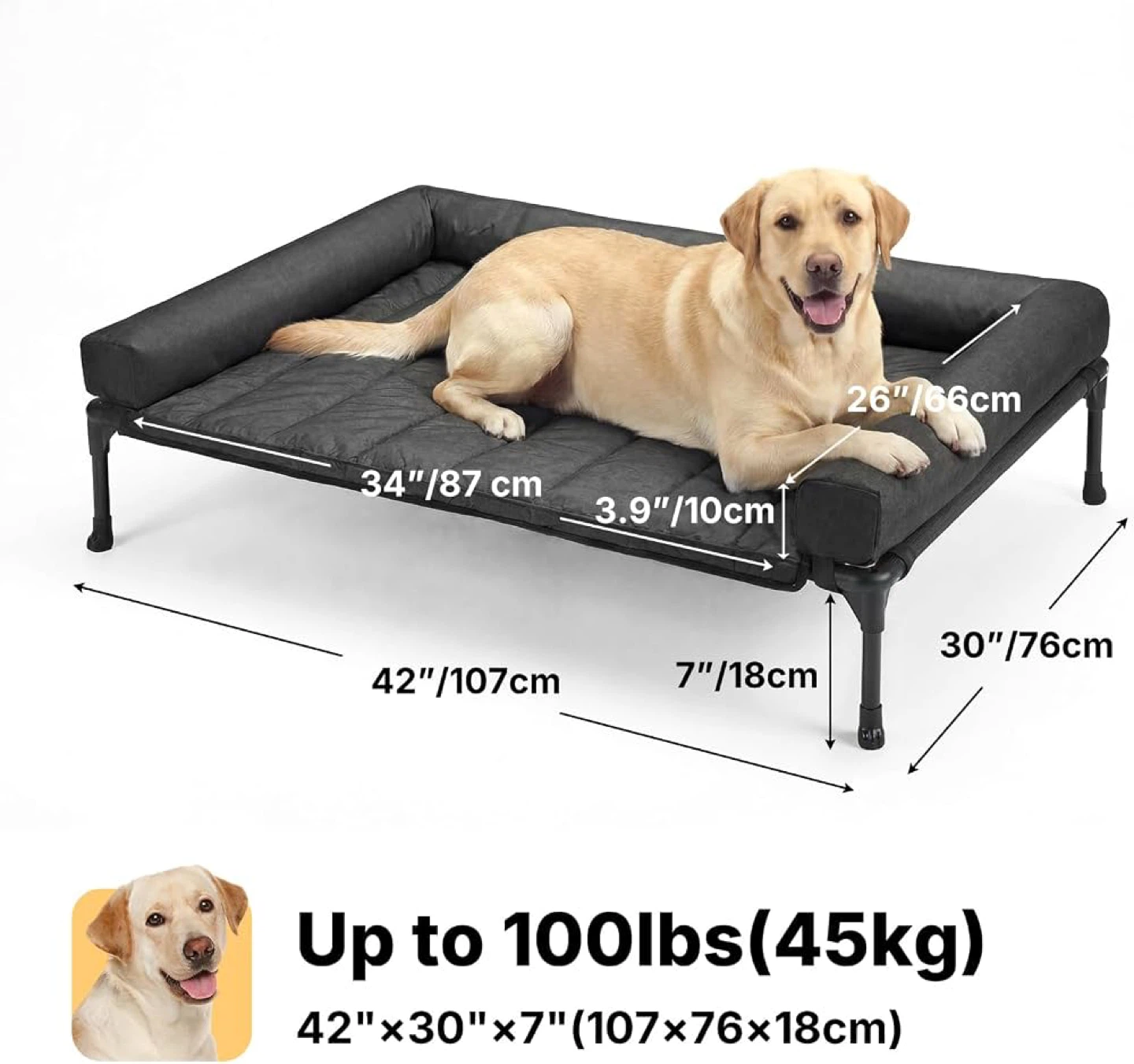 Veehoo Large Elevated Dog Bed with Removable Bolster Mat - New - photo 2