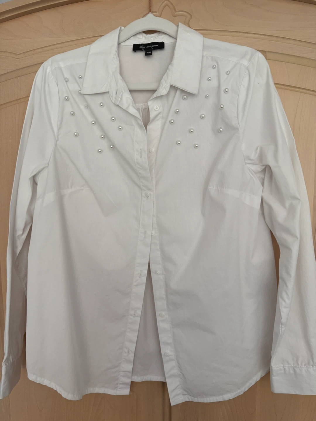 Lily Morgan White Pearl Button-Down Shirt