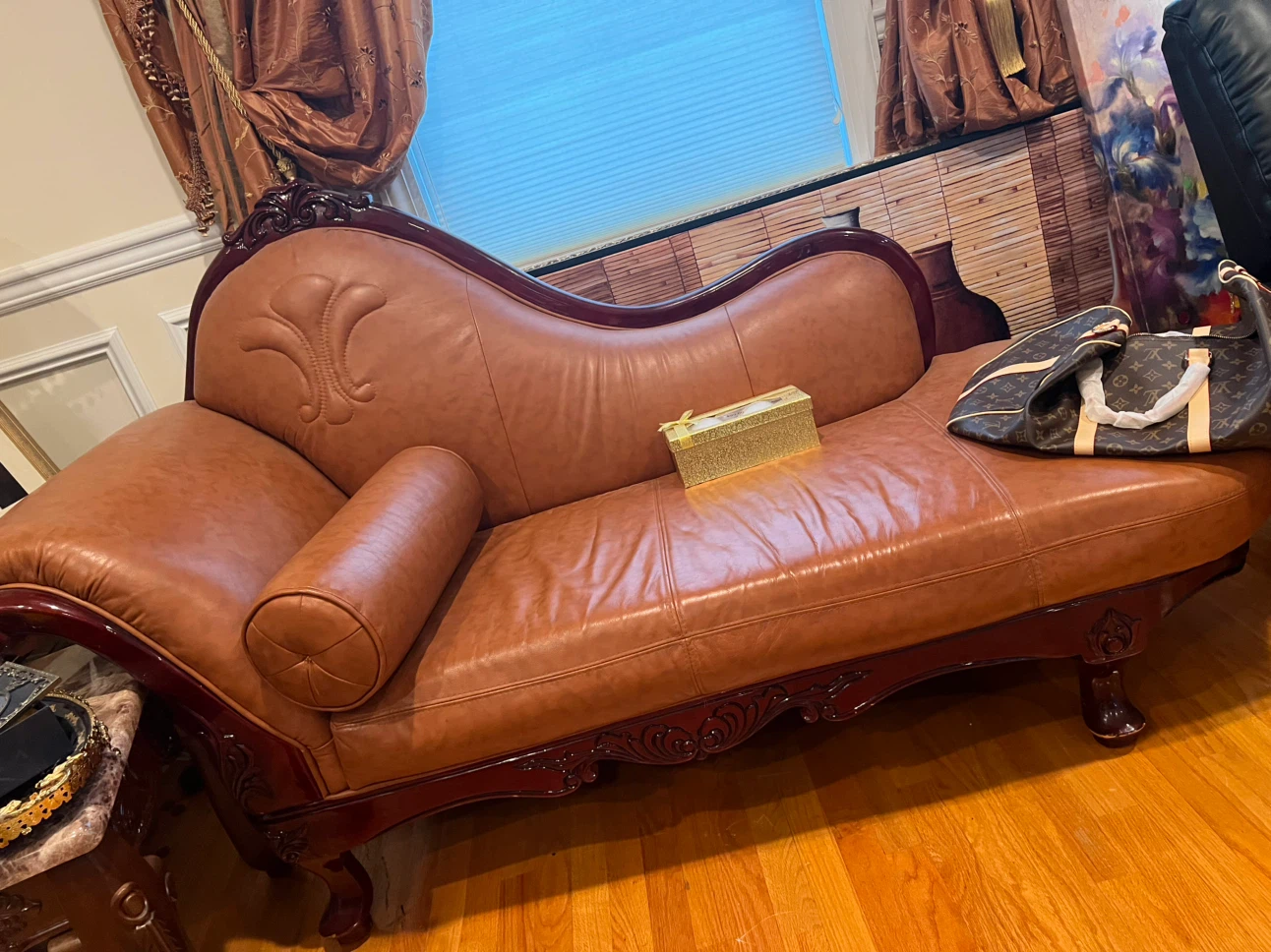 Classic Brown Faux Leather Chaise Lounge - photo 2