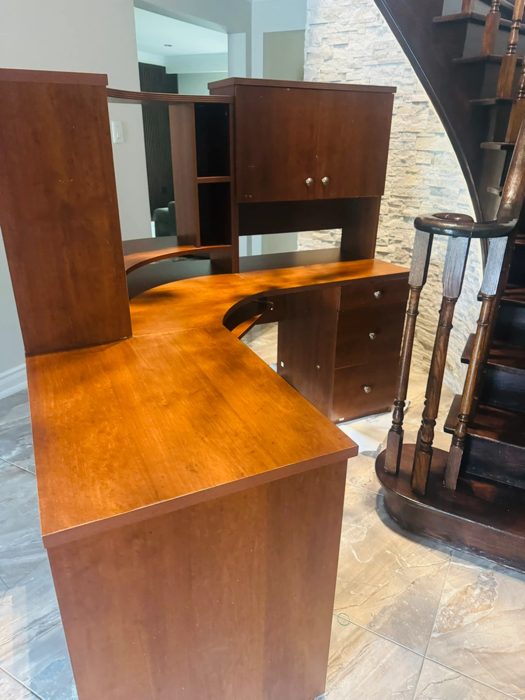 Large Wooden Corner Desk with Hutch