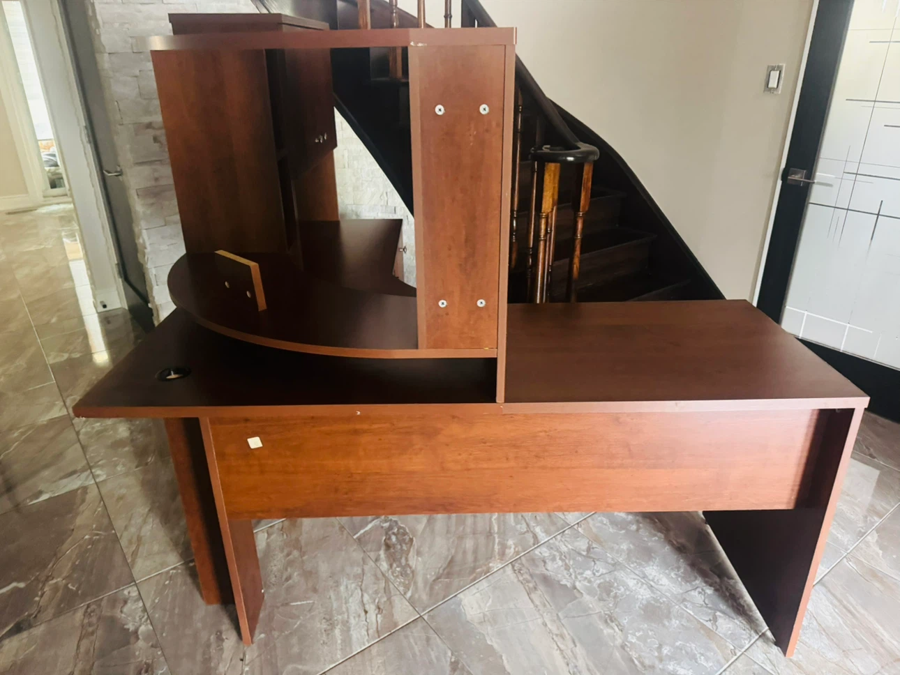 Large Wooden Corner Desk with Hutch - photo 2