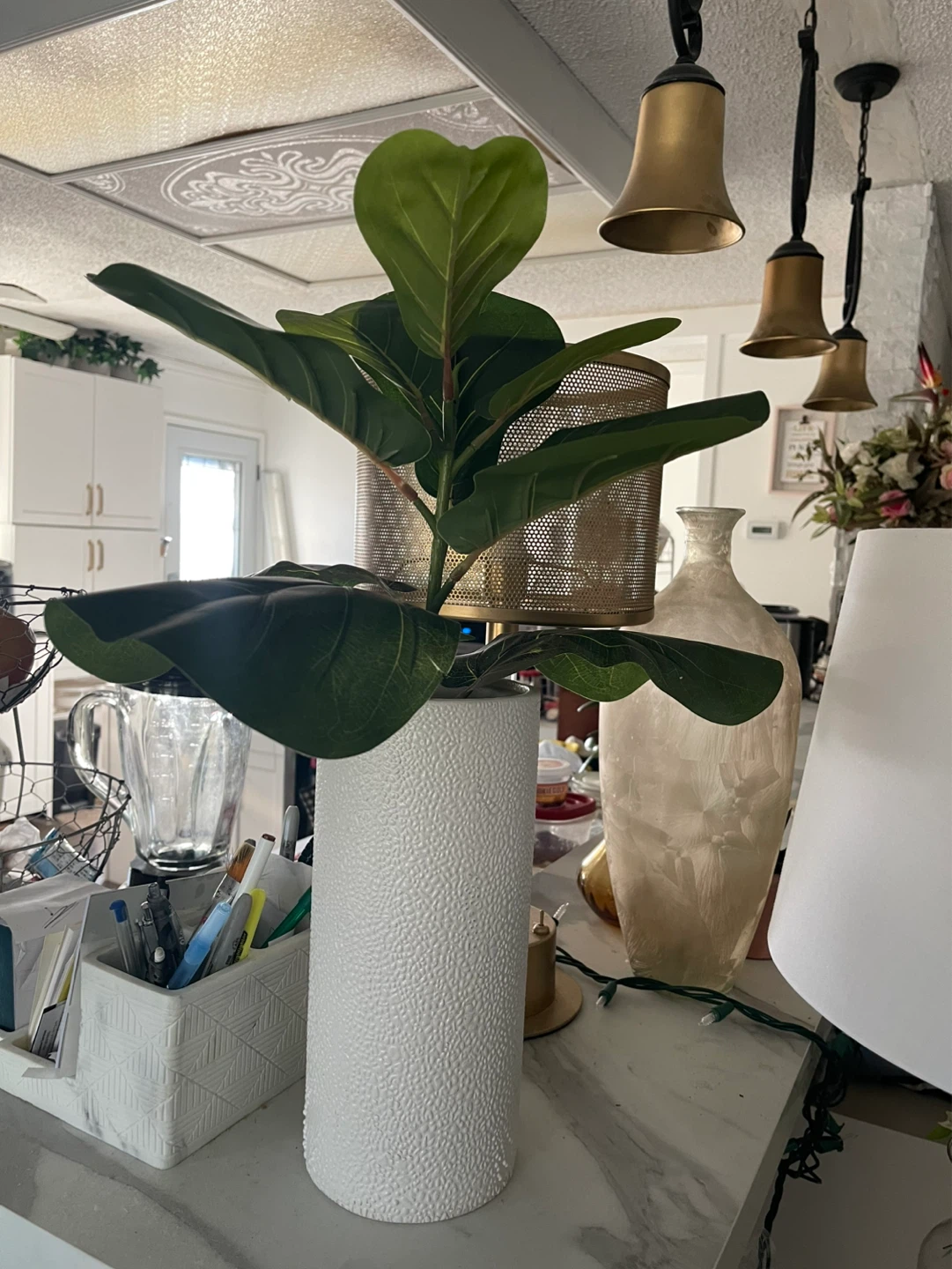 Fake Fiddle Leaf Plant in White Pot - photo 2