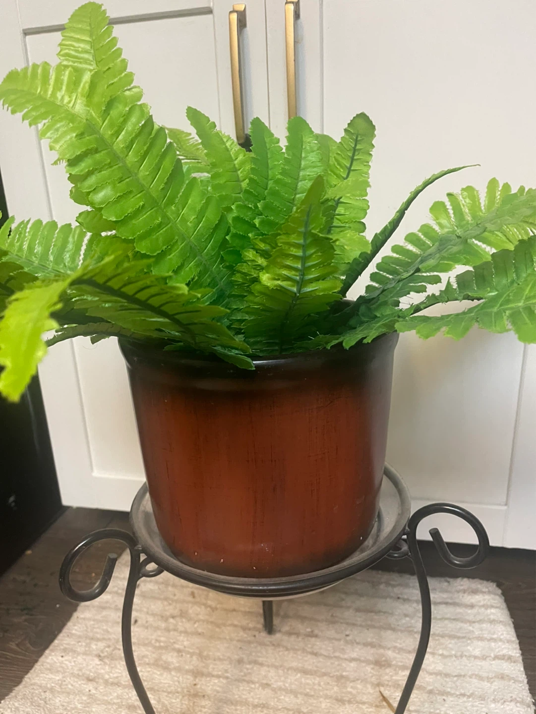 Silk Boston Fern, Pot and Iron Stand - photo 2