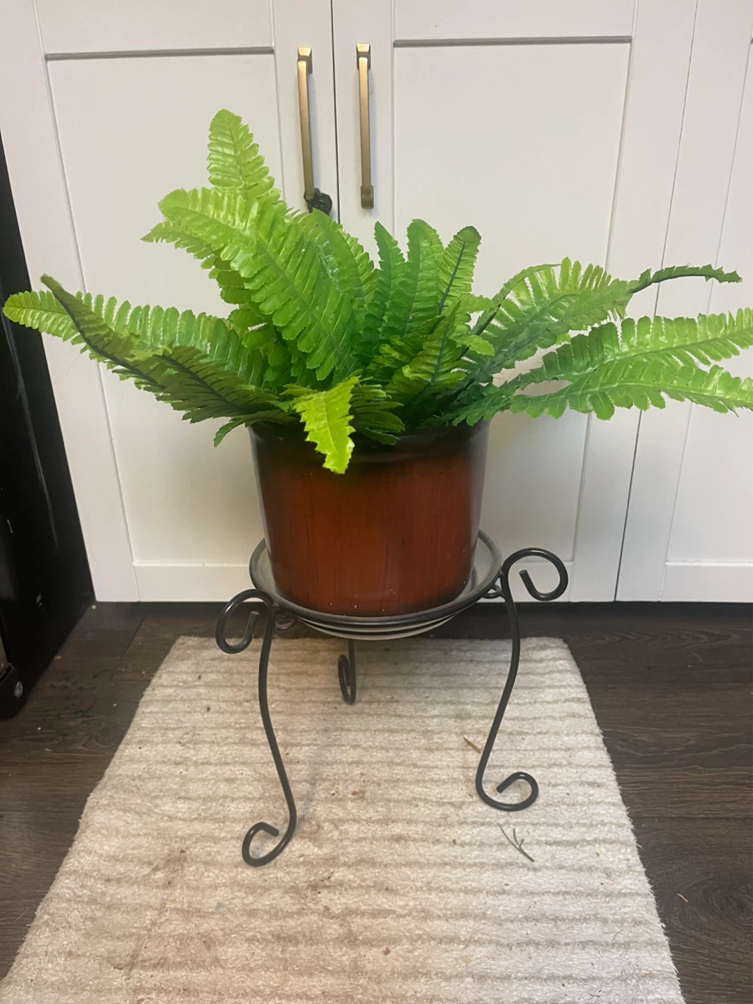 Silk Boston Fern, Pot and Iron Stand