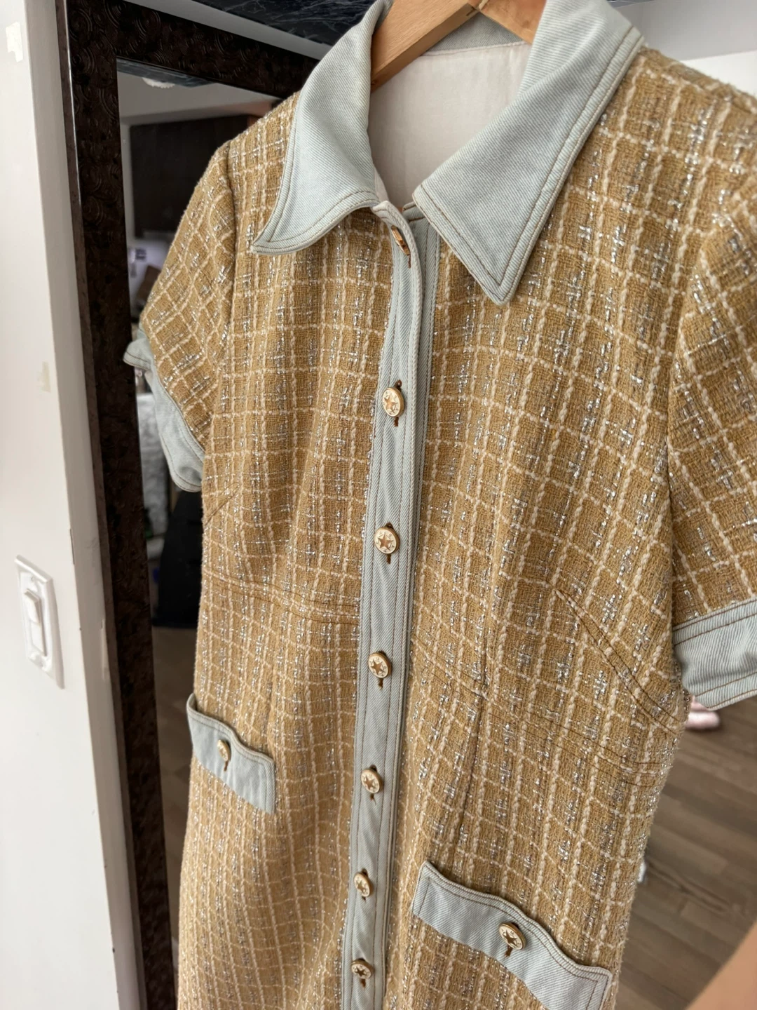 Sandro Tweed and Denim Collared Mini Dress - photo 3
