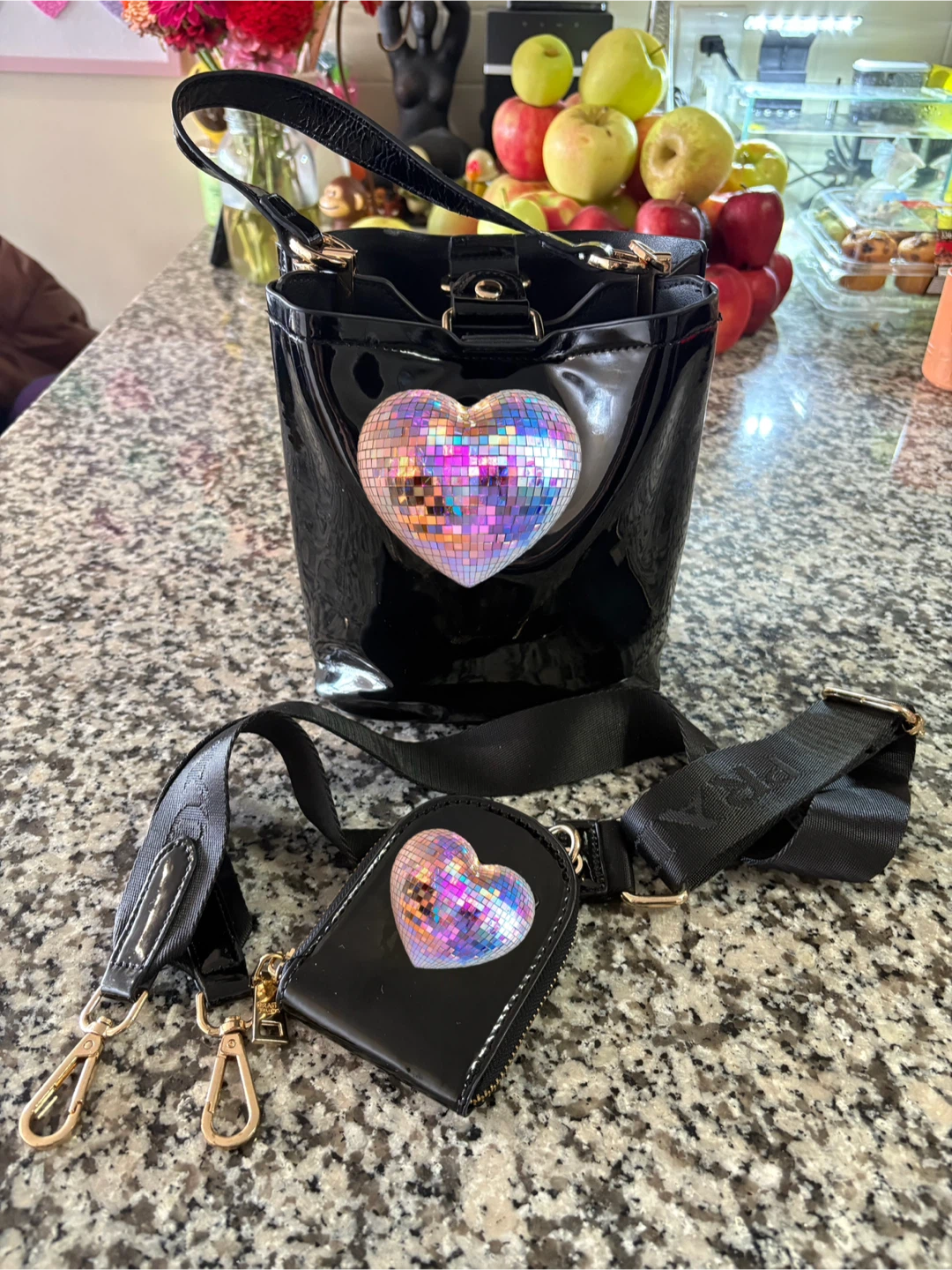 Black  Patent Leather Bucket Bag