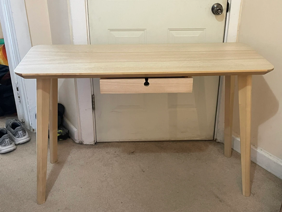 Light Wood Ikea Minimalist Desk with Drawer