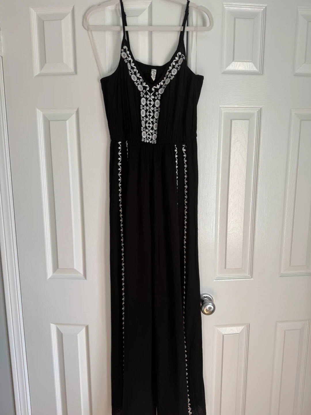 Black embroidered maxi jumpsuit