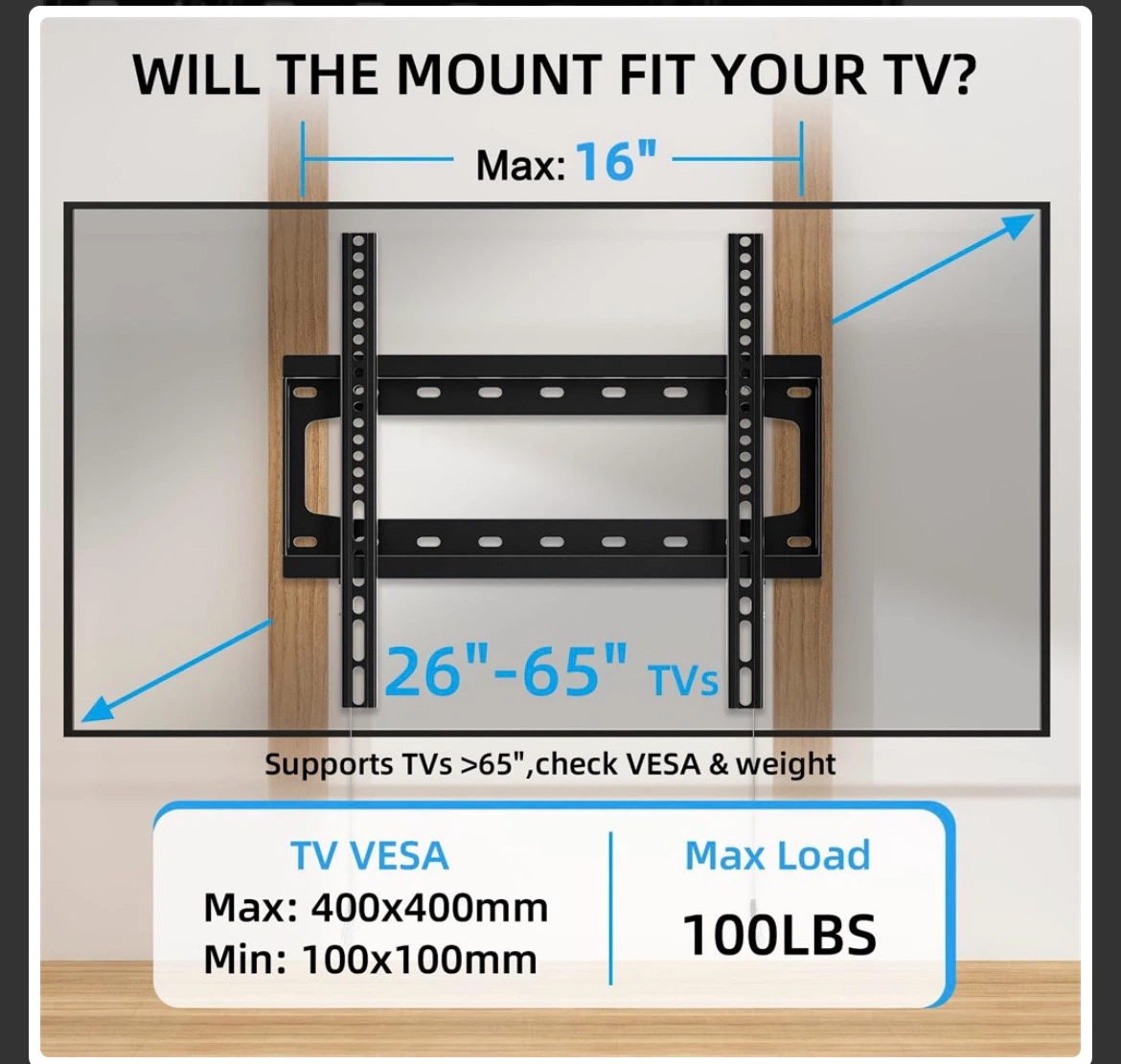 HOME VISION TV Wall Mount TV Mount 26”-65 inch Flat/Curved tv - photo 3
