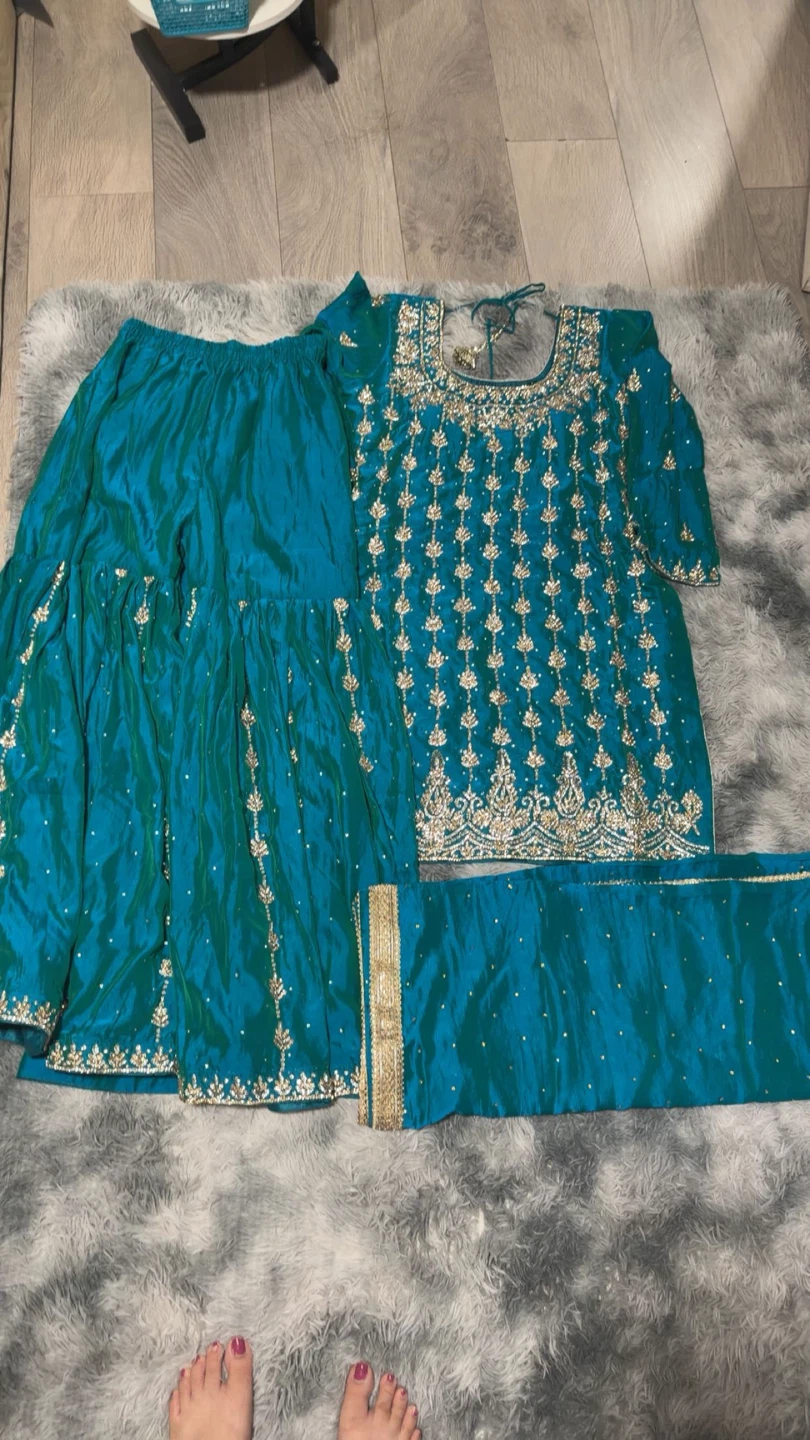 Teal Embroidered Gharara Set