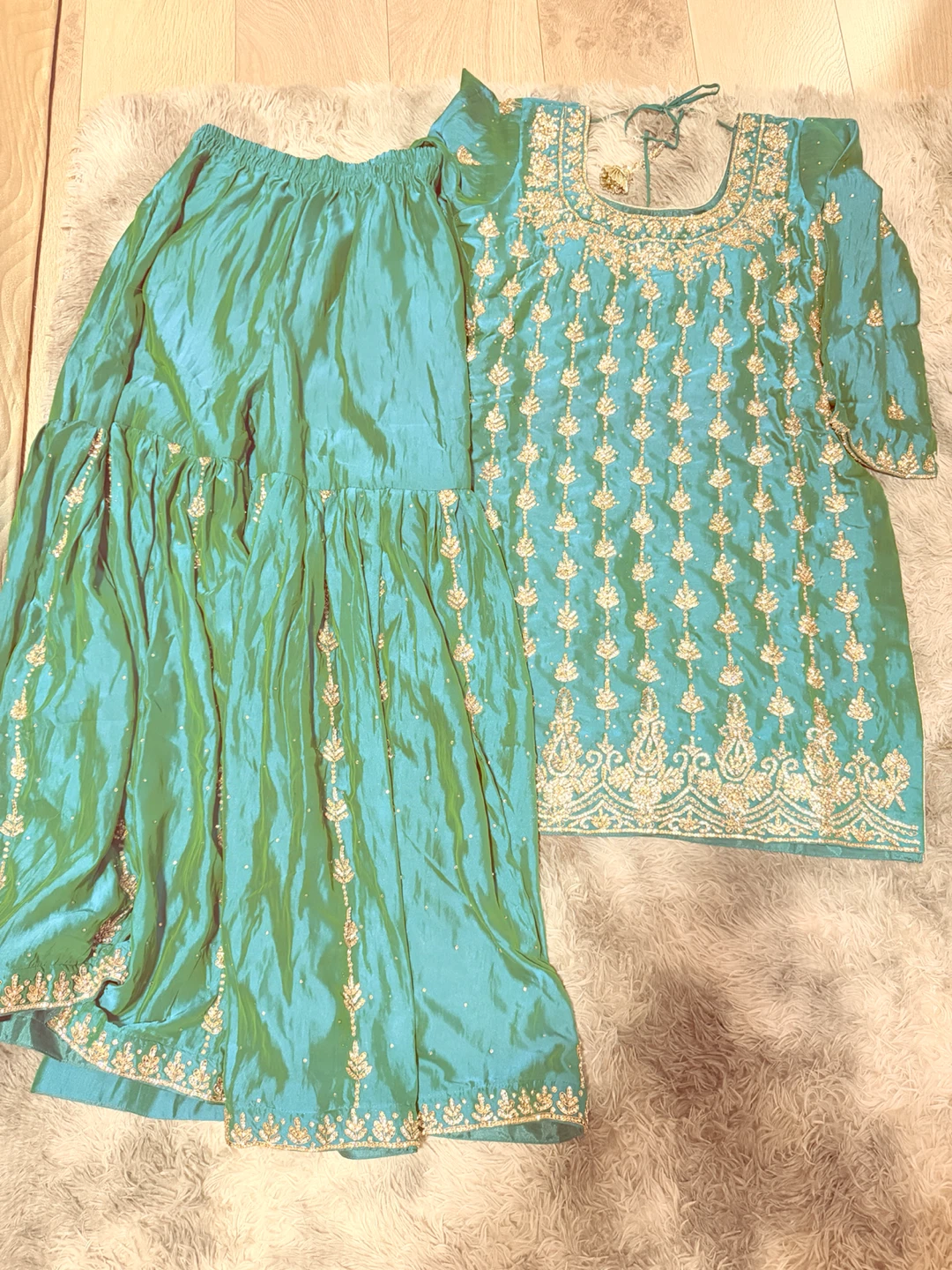 Teal Embroidered Gharara Set - photo 2