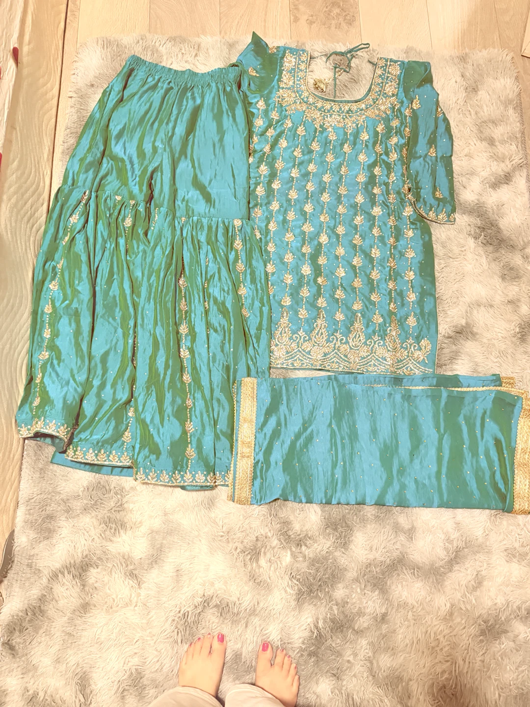 Teal Embroidered Gharara Set - photo 3