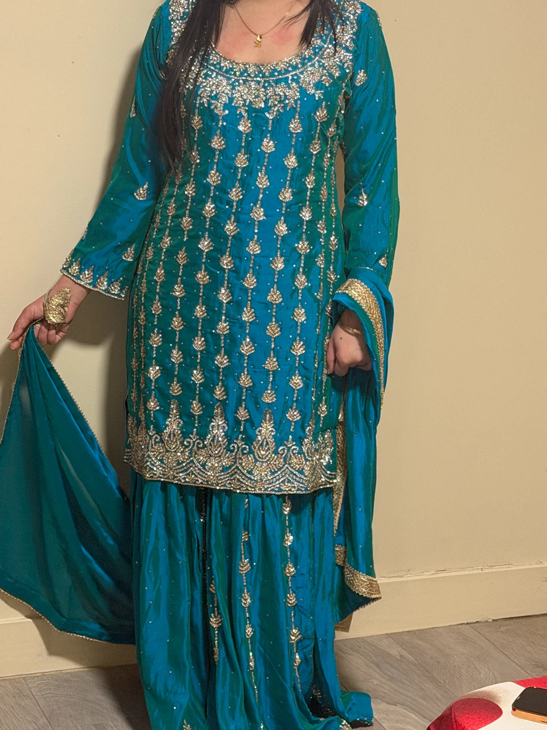 Teal Embroidered Gharara Set - photo 4