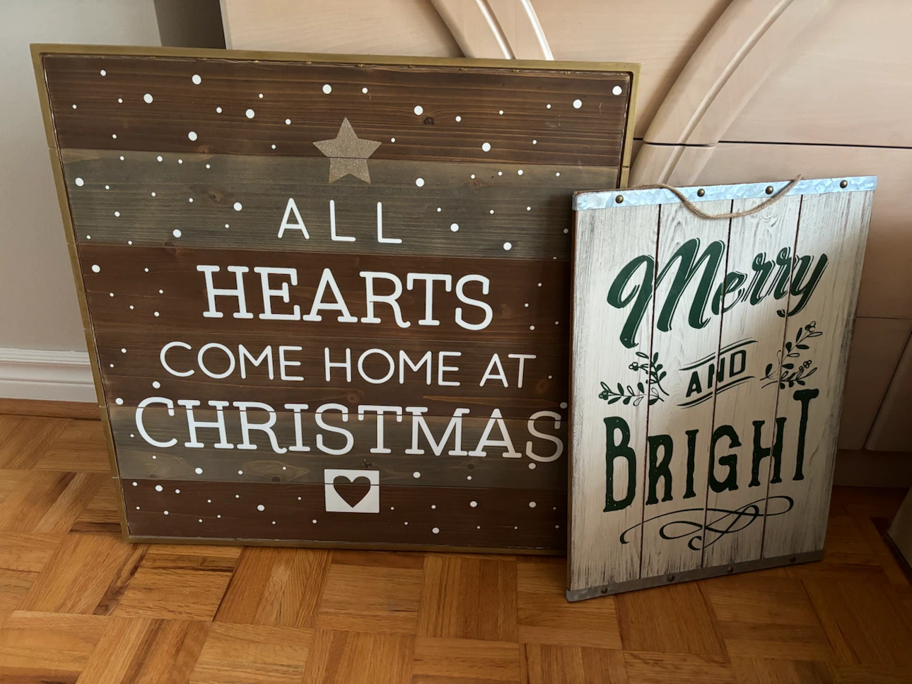 Two Christmas Holiday Wall Signs