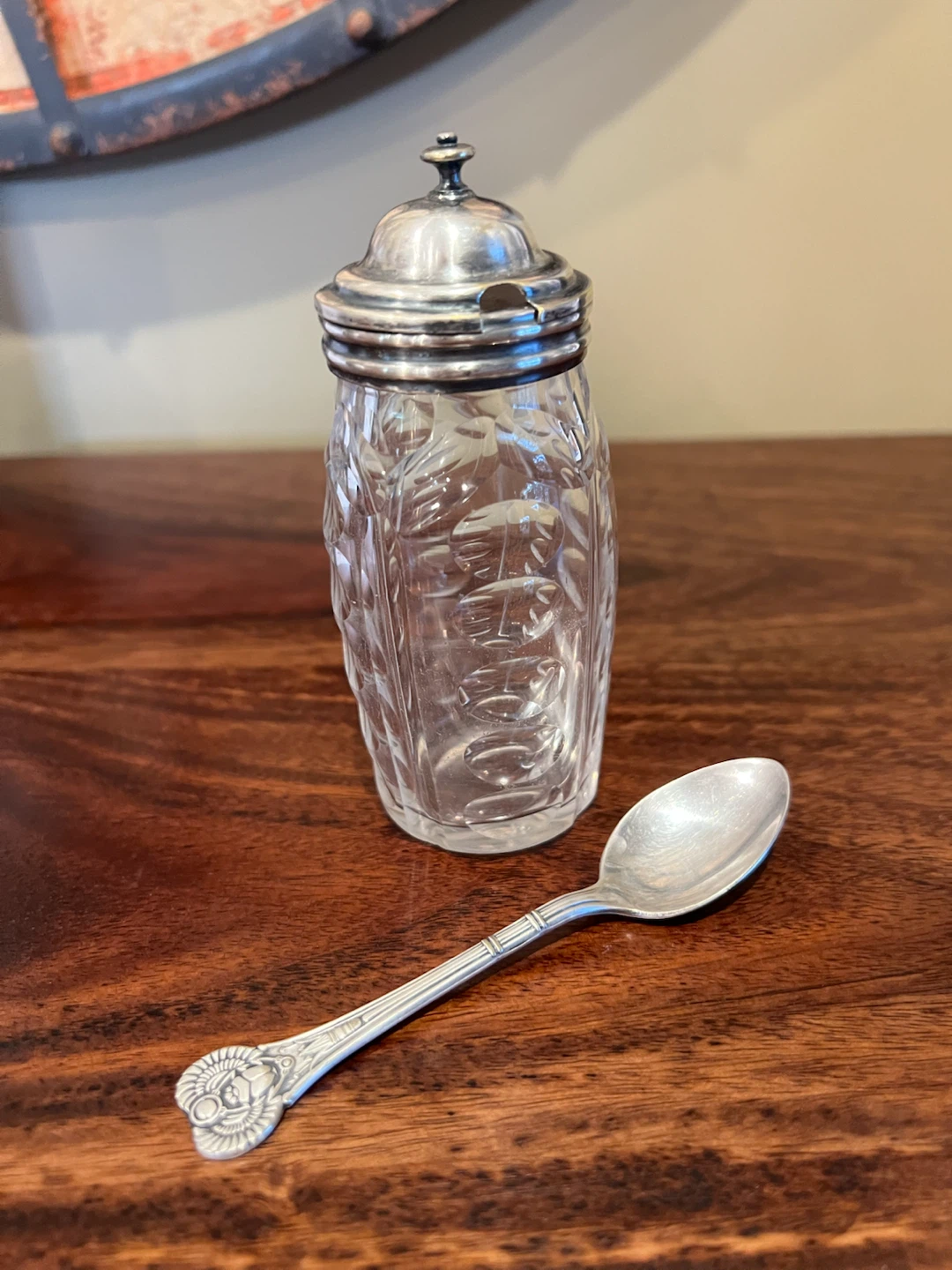 Vintage Cut-Glass Condiment Jar with Silver-Plated Spoon - photo 2