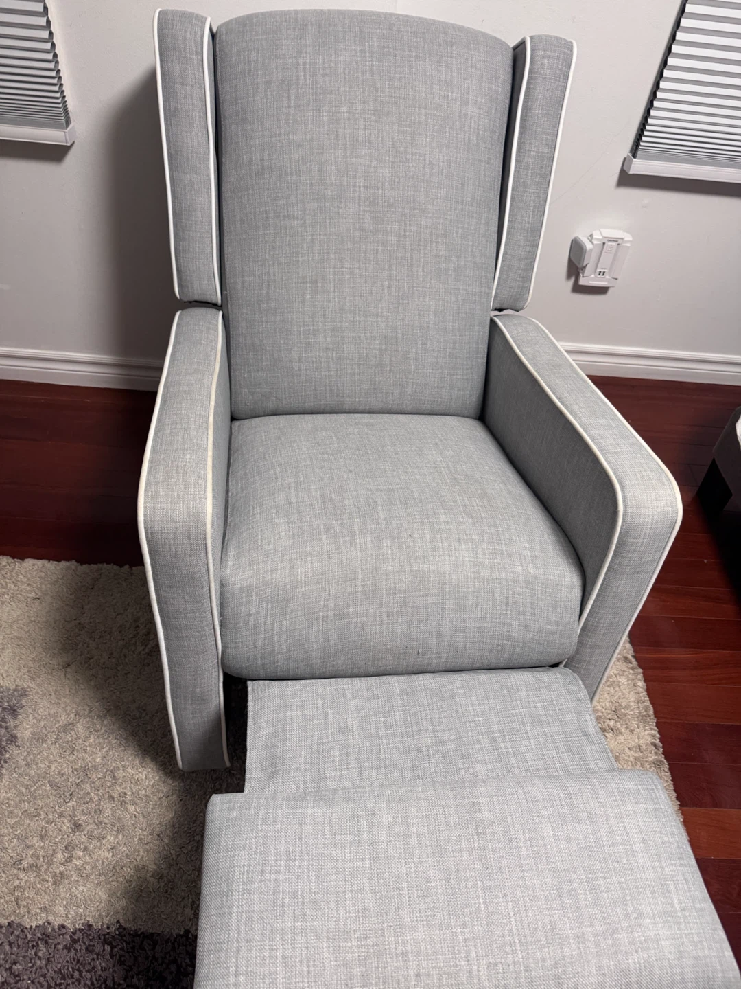 Grey Fabric Recliner/rocking Armchair with White Piping