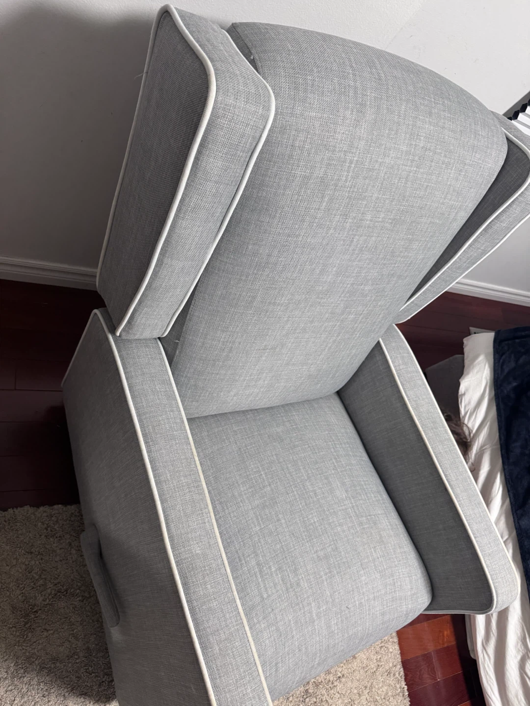 Grey Fabric Recliner/rocking Armchair with White Piping - photo 4