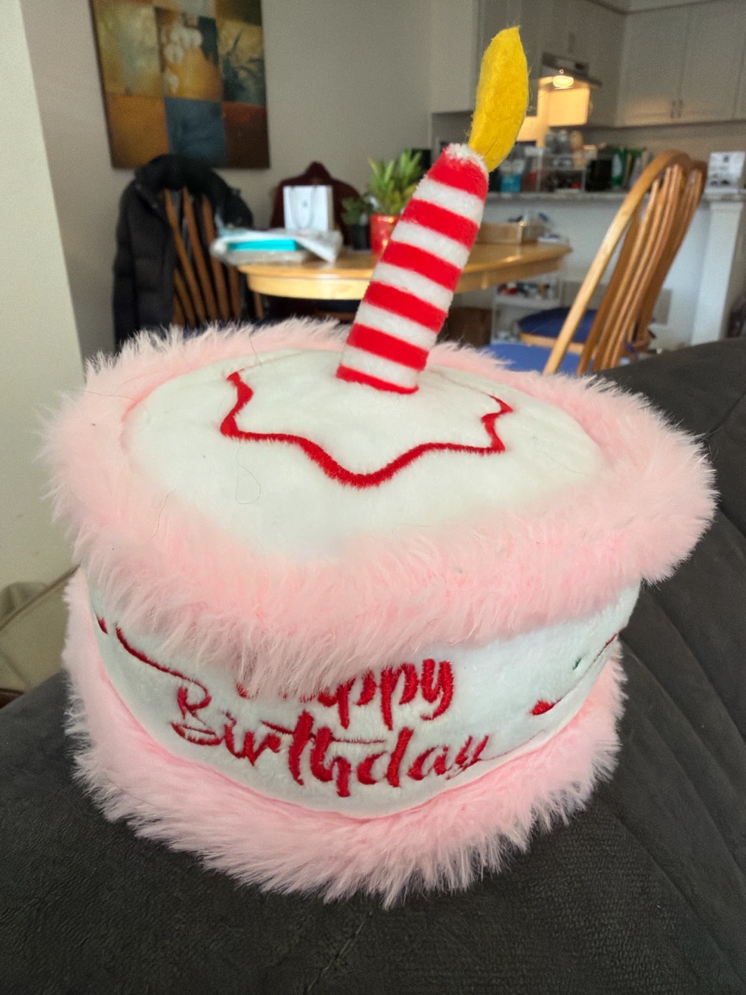 🏈 Plush Birthday Cake Hat dog toy