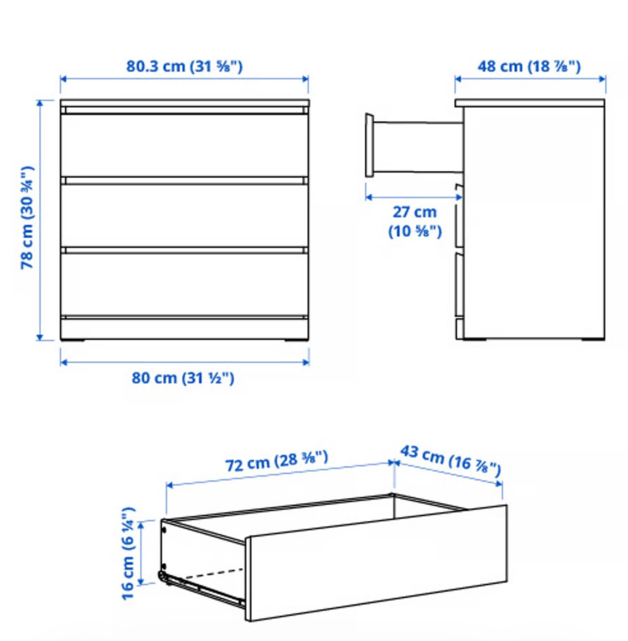 MALM White 3-Drawer Dresser - Pickup only Spadina & Bluejays - photo 3
