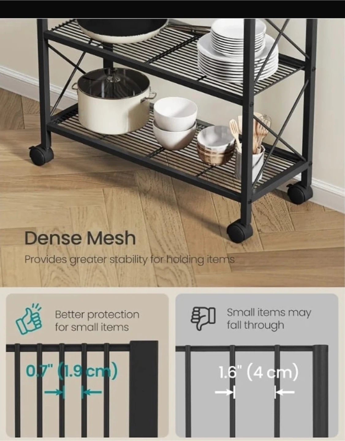 SONGMICS 3-Tier Rolling Kitchen Utility Shelf - photo 2
