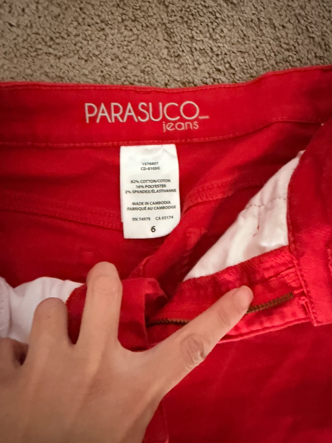 Parasuco Red Denim Shorts Size 6
