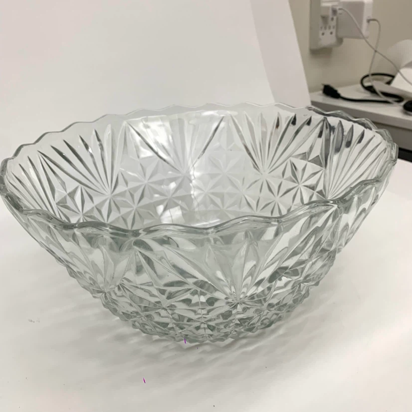 Clear Glass Serving Bowl Large Decorative Salad Bowl Vintage - photo 3