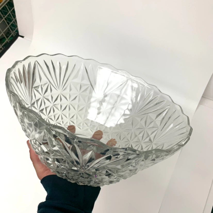 Clear Glass Serving Bowl Large Decorative Salad Bowl Vintage - photo 4